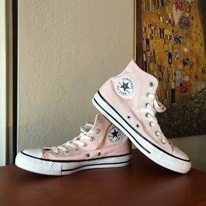 light pink velvet high top Converse shoes